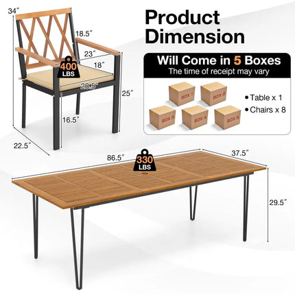 Acacia Wood Outdoor Furniture Set 9 Pieces Patio Dining Set with 8 Chairs - Natural - Patio Dining Sets