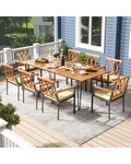 Acacia Wood Outdoor Furniture Set 9 Pieces Patio Dining Set with 8 Chairs - Natural - Patio Dining Sets