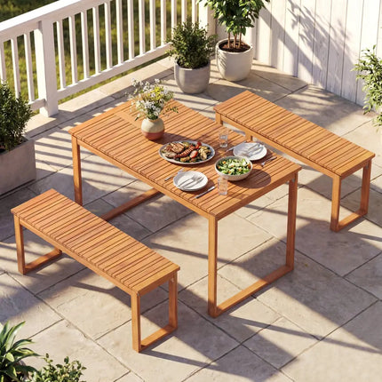 Acacia Wood Outdoor Garden Bench Set of 1/2 with Slatted Seat for Front Porch-Set of 1 - Outdoor Benches