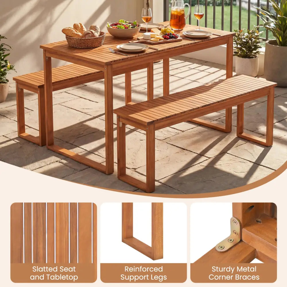 Acacia Wood Outdoor Garden Bench Set of 1/2 with Slatted Seat for Front Porch-Set of 1 - Outdoor Benches