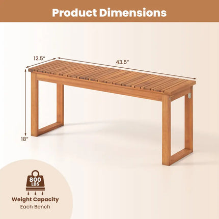 Acacia Wood Outdoor Garden Bench Set of 1/2 with Slatted Seat for Front Porch-Set of 1 - Outdoor Benches