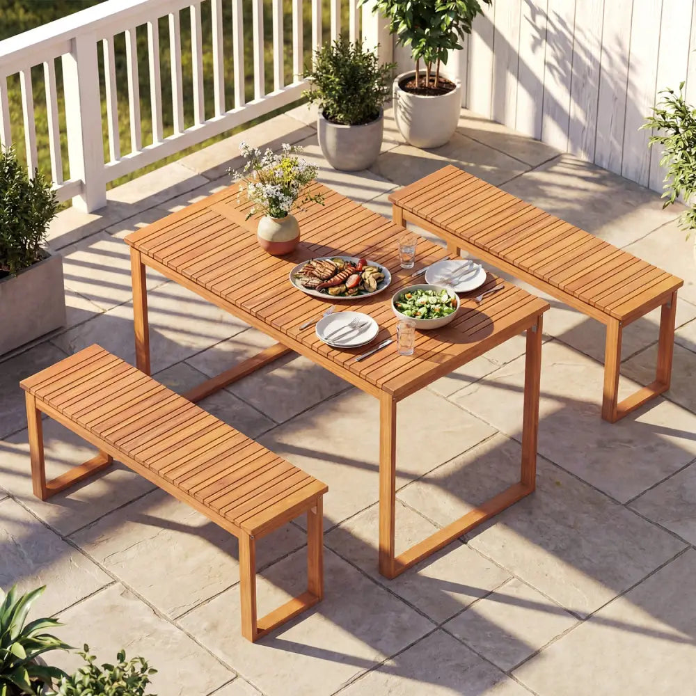 Acacia Wood Outdoor Garden Bench Set of 1/2 with Slatted Seat for Front Porch-Set of 1 - Outdoor Benches