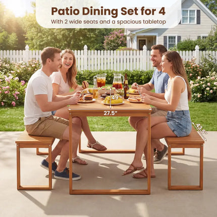 Acacia Wood Outdoor Garden Bench Set of 1/2 with Slatted Seat for Front Porch-Set of 1 - Outdoor Benches