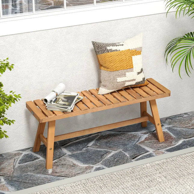 Acacia Wood Outdoor Garden Bench Set of 1/2 with Slatted Seat and 800 lbs Capacity-Set of 2 - Outdoor Benches