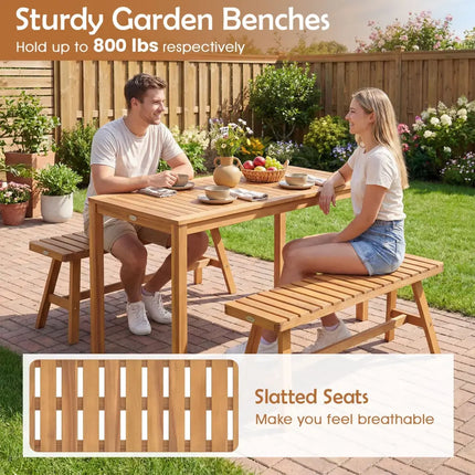 Acacia Wood Outdoor Garden Bench Set of 1/2 with Slatted Seat and 800 lbs Capacity-Set of 1 - Outdoor Benches