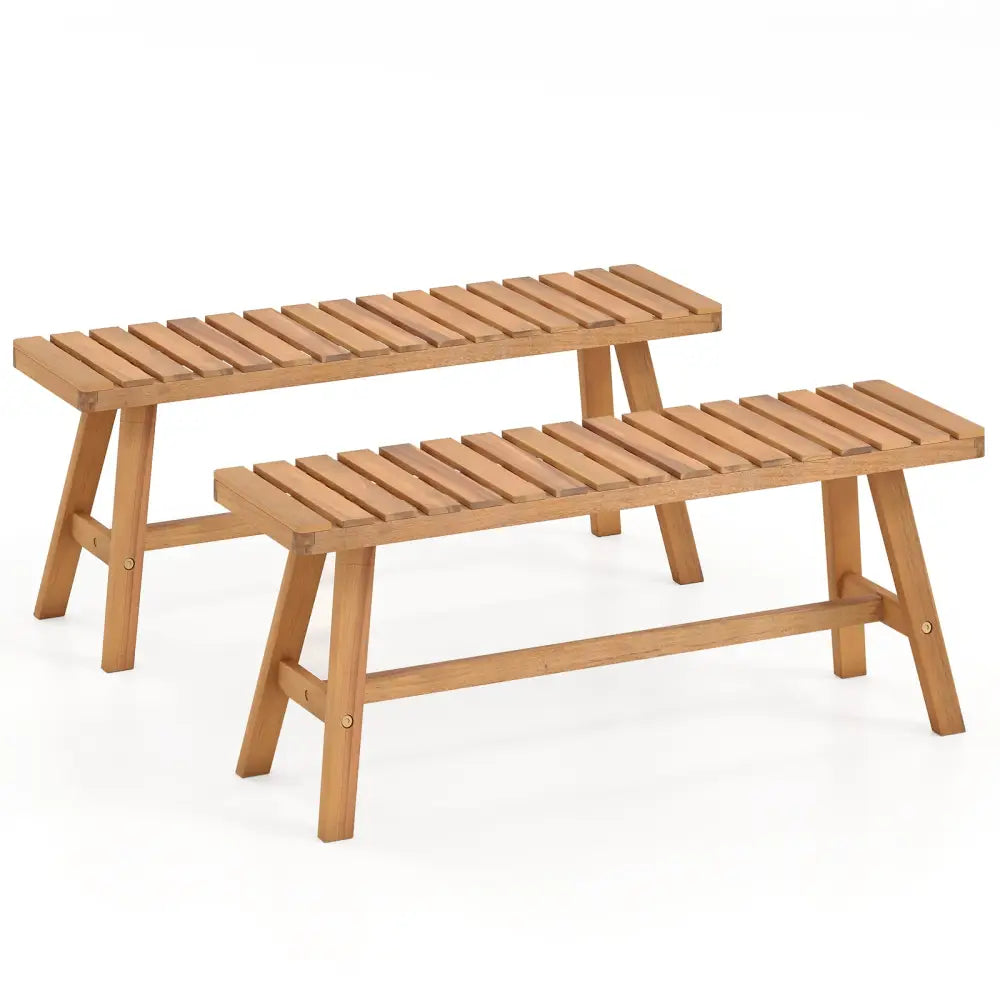 Acacia Wood Outdoor Garden Bench Set of 1/2 with Slatted Seat and 800 lbs Capacity-Set of 2 - Outdoor Benches