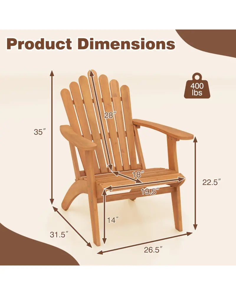 Acacia Wood Outdoor Patio Chair with 400 lbs Weight Capacity-Natural - Natural - Adirondack Chairs