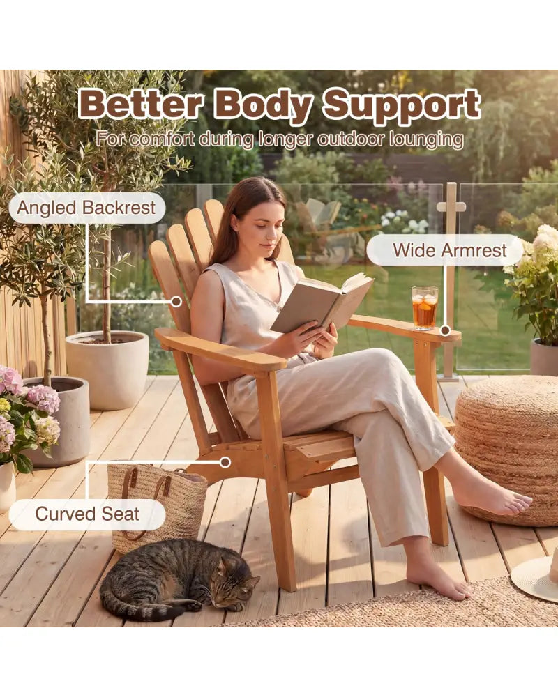 Acacia Wood Outdoor Patio Chair with 400 lbs Weight Capacity-Natural - Natural - Adirondack Chairs