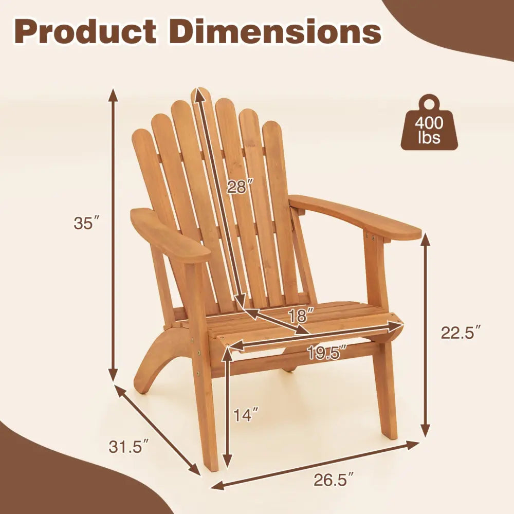 Acacia Wood Outdoor Patio Chair with 400 lbs Weight Capacity-Natural - Natural - Adirondack Chairs