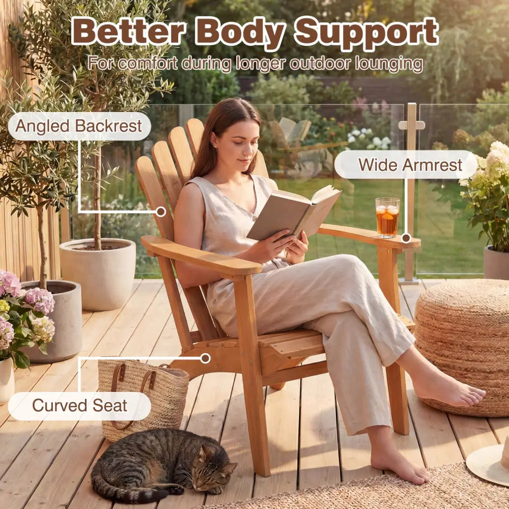 Acacia Wood Outdoor Patio Chair with 400 lbs Weight Capacity-Natural - Natural - Adirondack Chairs