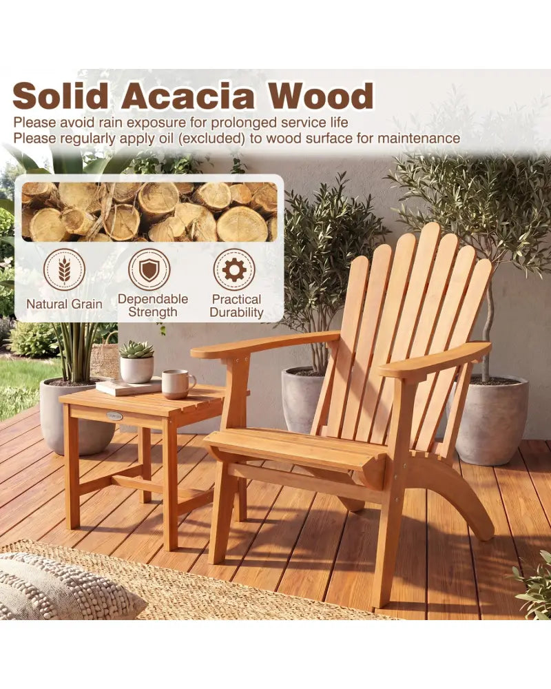 Acacia Wood Outdoor Patio Chair with 400 lbs Weight Capacity-Natural - Natural - Adirondack Chairs