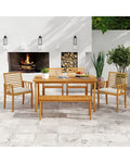 Acacia Wood Outdoor Table and Bench Chairs Set with 1.97 Inch Umbrella Hole - Patio Dining Sets