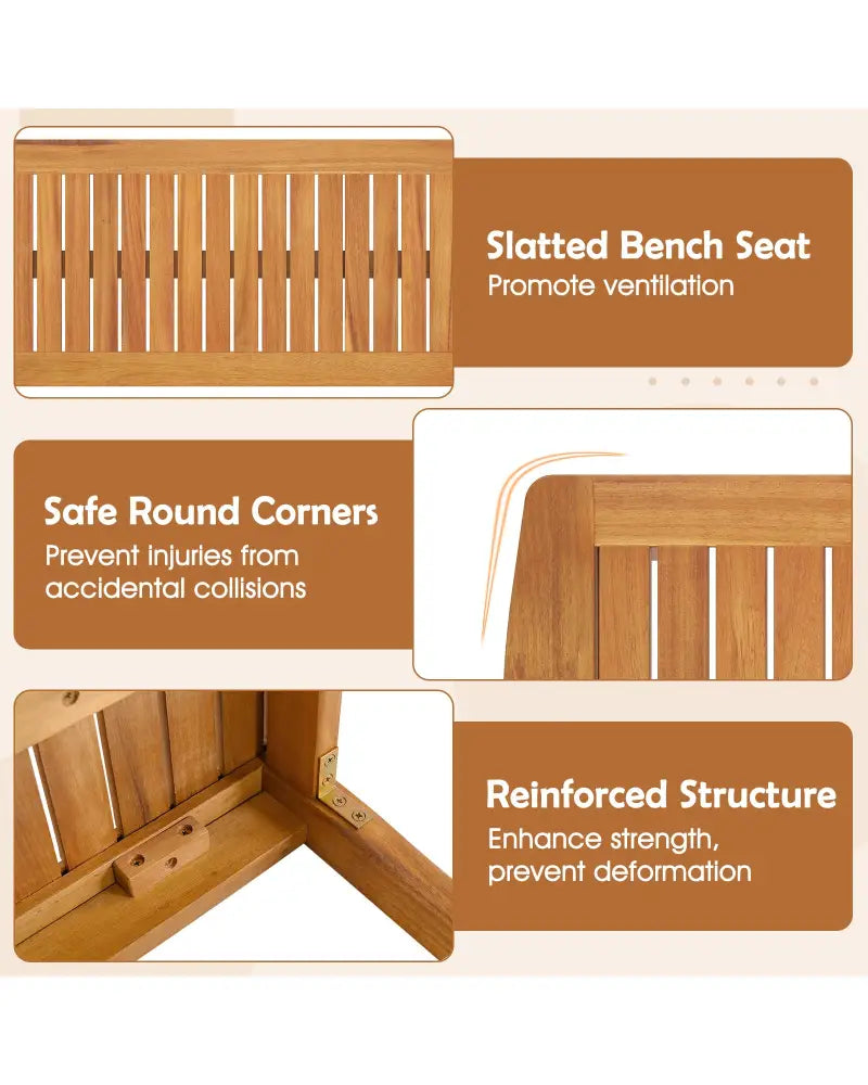 Acacia Wood Outdoor Table and Bench Chairs Set with 1.97 Inch Umbrella Hole - Patio Dining Sets