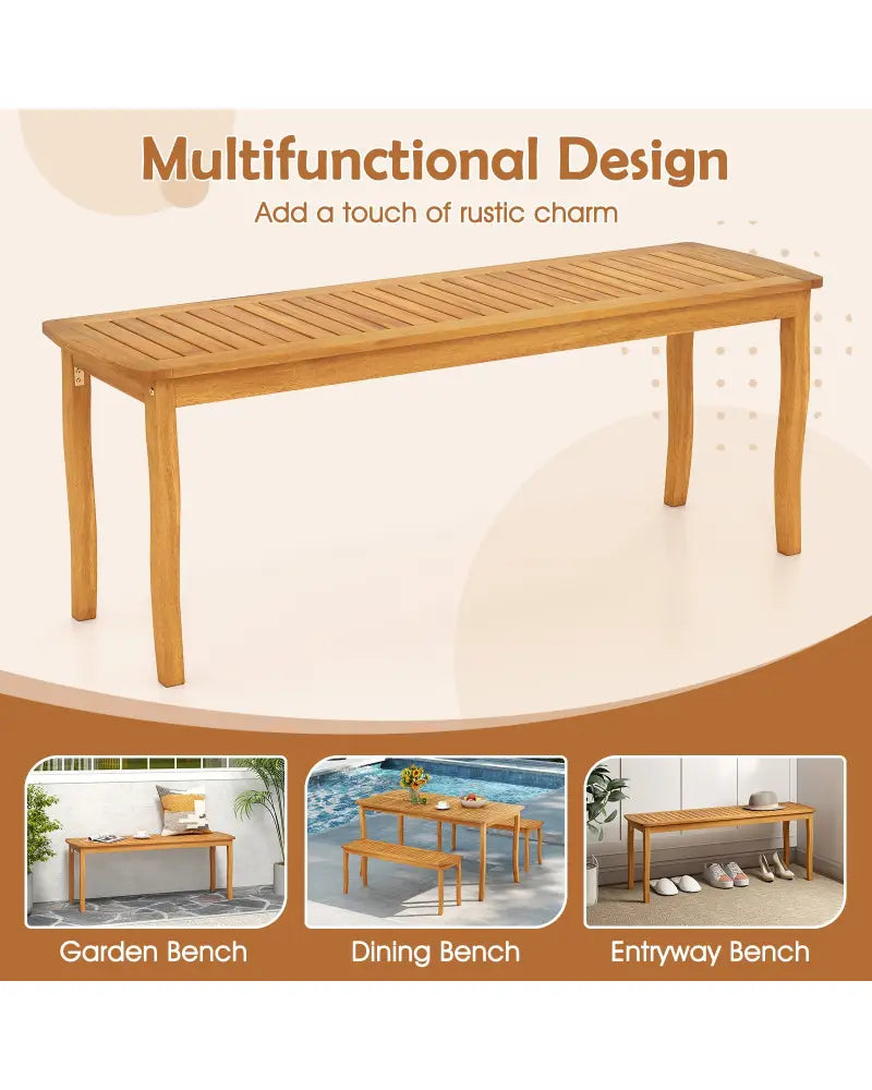 Acacia Wood Outdoor Table and Bench Chairs Set with 1.97 Inch Umbrella Hole - Patio Dining Sets