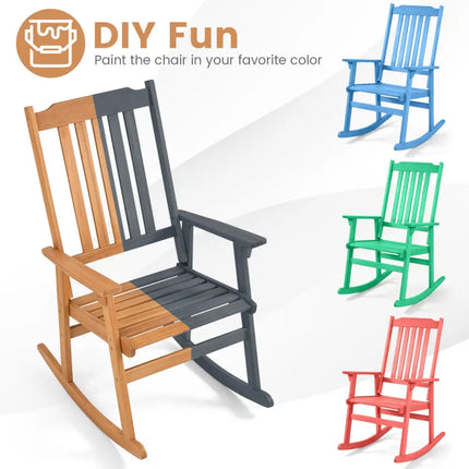 Acacia Wood Oversized Rocking Chair with High Back and Armrests for Outdoor-Natural - Natural - Patio Rocking Chairs &