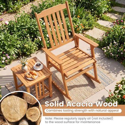 Acacia Wood Oversized Rocking Chair with High Back and Armrests for Outdoor-Natural - Natural - Patio Rocking Chairs &
