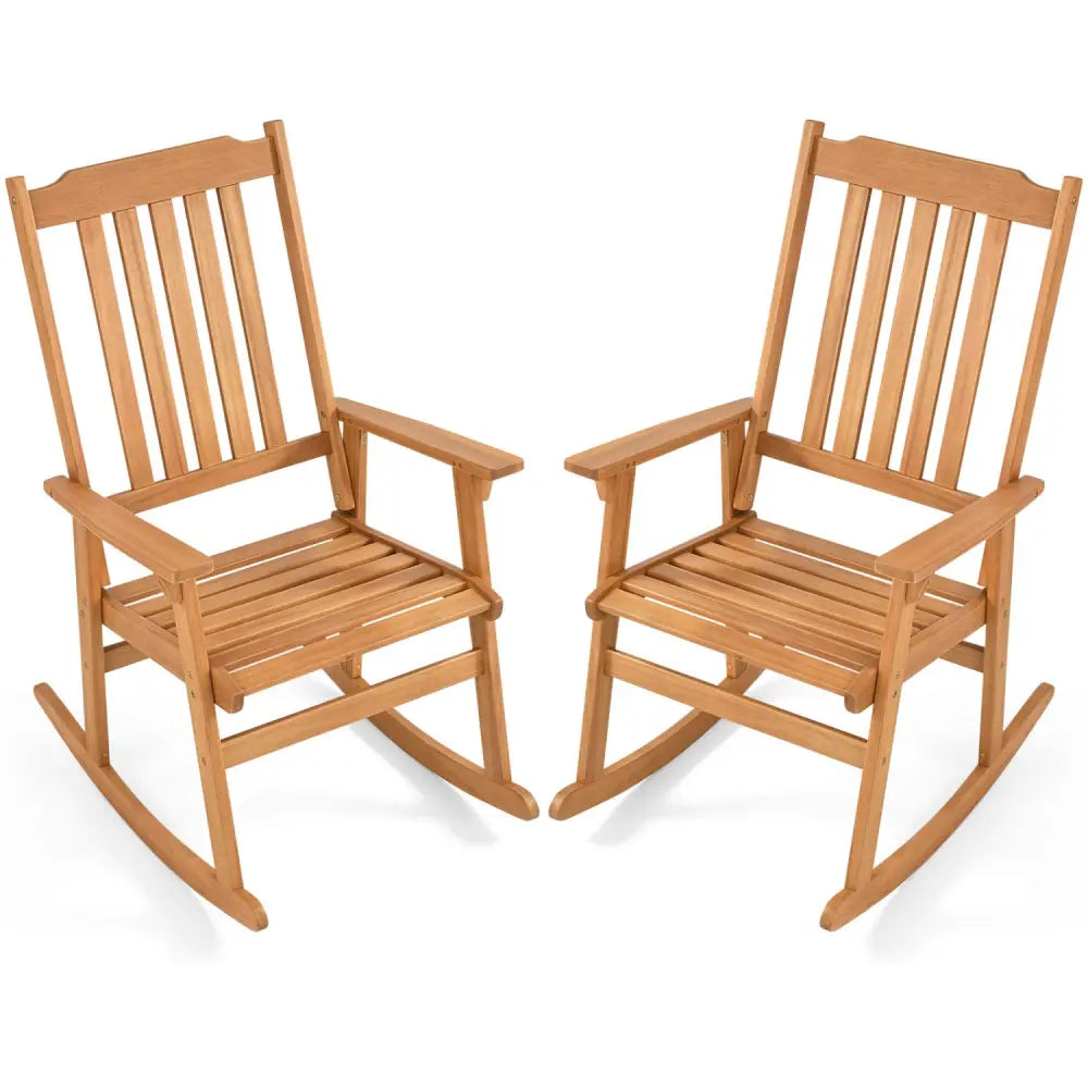 Acacia Wood Oversized Rocking Chair with High Back and Armrests for Outdoor-Natural - Natural - Patio Rocking Chairs &
