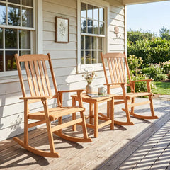 Acacia Wood Oversized Rocking Chair with High Back and Armrests for Outdoor-Natural - Natural - Patio Rocking Chairs &