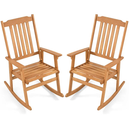 Acacia Wood Oversized Rocking Chair with High Back and Armrests for Outdoor-Natural - Natural - Patio Rocking Chairs &