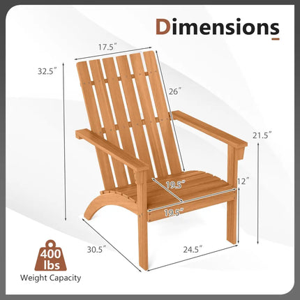 Acacia Wood Patio Adirondack Chair with Inclined Seat and High Backrest for Porch-Natural - Natural - Adirondack Chairs