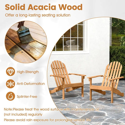 Acacia Wood Patio Adirondack Chair with Inclined Seat and High Backrest for Porch Poolside-Natural - Natural