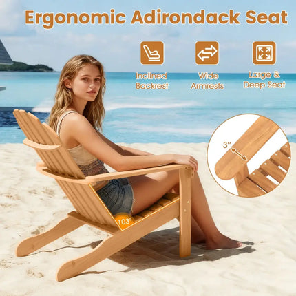 Acacia Wood Patio Adirondack Chair with Inclined Seat and High Backrest for Porch Poolside-Natural - Natural
