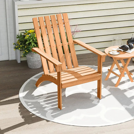 Acacia Wood Patio Adirondack Chair with Inclined Seat and High Backrest for Porch-Natural - Natural - Adirondack Chairs