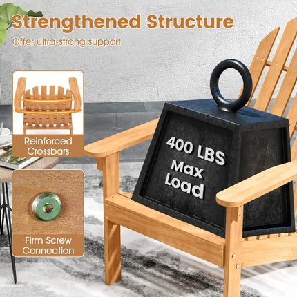 Acacia Wood Patio Adirondack Chair with Inclined Seat and High Backrest for Porch Poolside-Natural - Natural