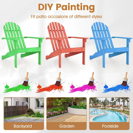 Acacia Wood Patio Adirondack Chair with Inclined Seat and High Backrest for Porch Poolside-Natural - Natural