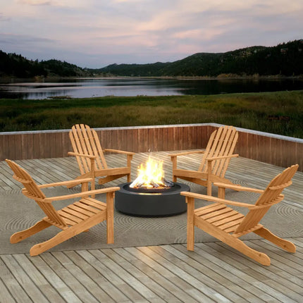 Acacia Wood Patio Adirondack Chair with Inclined Seat and High Backrest for Porch Poolside-Natural - Natural