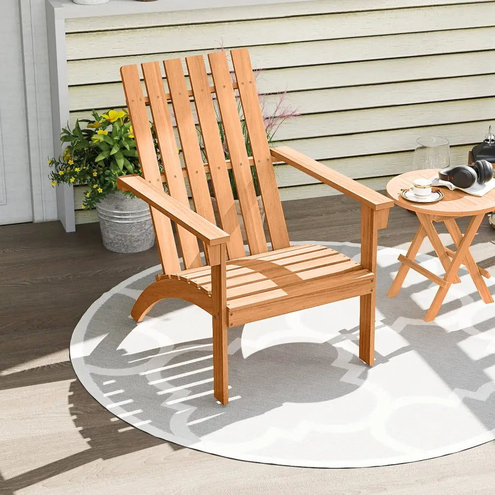 Acacia Wood Patio Adirondack Chair with Inclined Seat and High Backrest for Porch-Natural - Natural - Adirondack Chairs