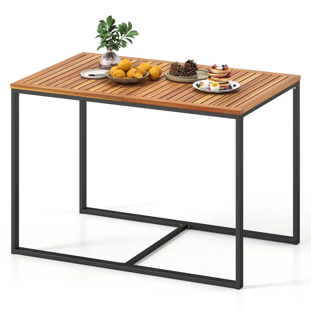 Acacia Wood Patio Dining Table with Metal Frame-Navy - Navy - Patio Dining Sets