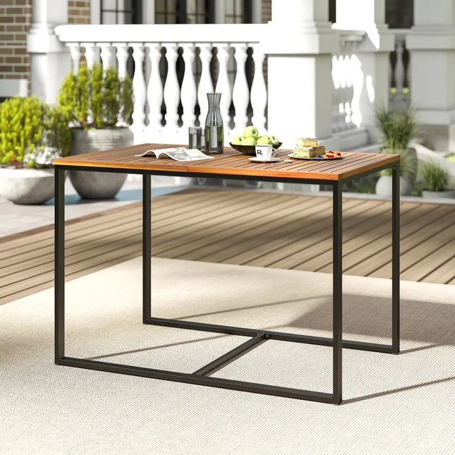 Acacia Wood Patio Dining Table with Metal Frame-Navy - Navy - Patio Dining Sets