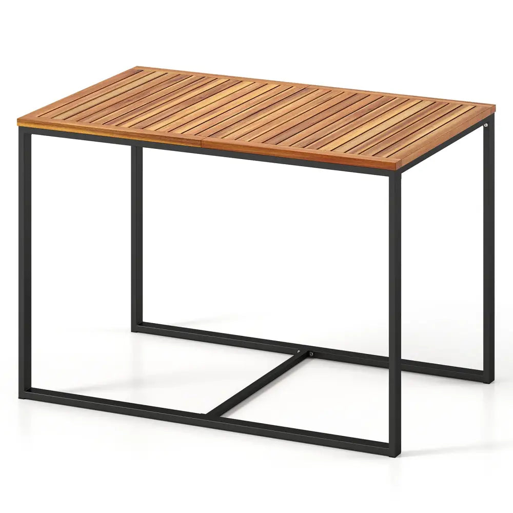 Acacia Wood Patio Dining Table with Metal Frame-Navy - Navy - Patio Dining Sets