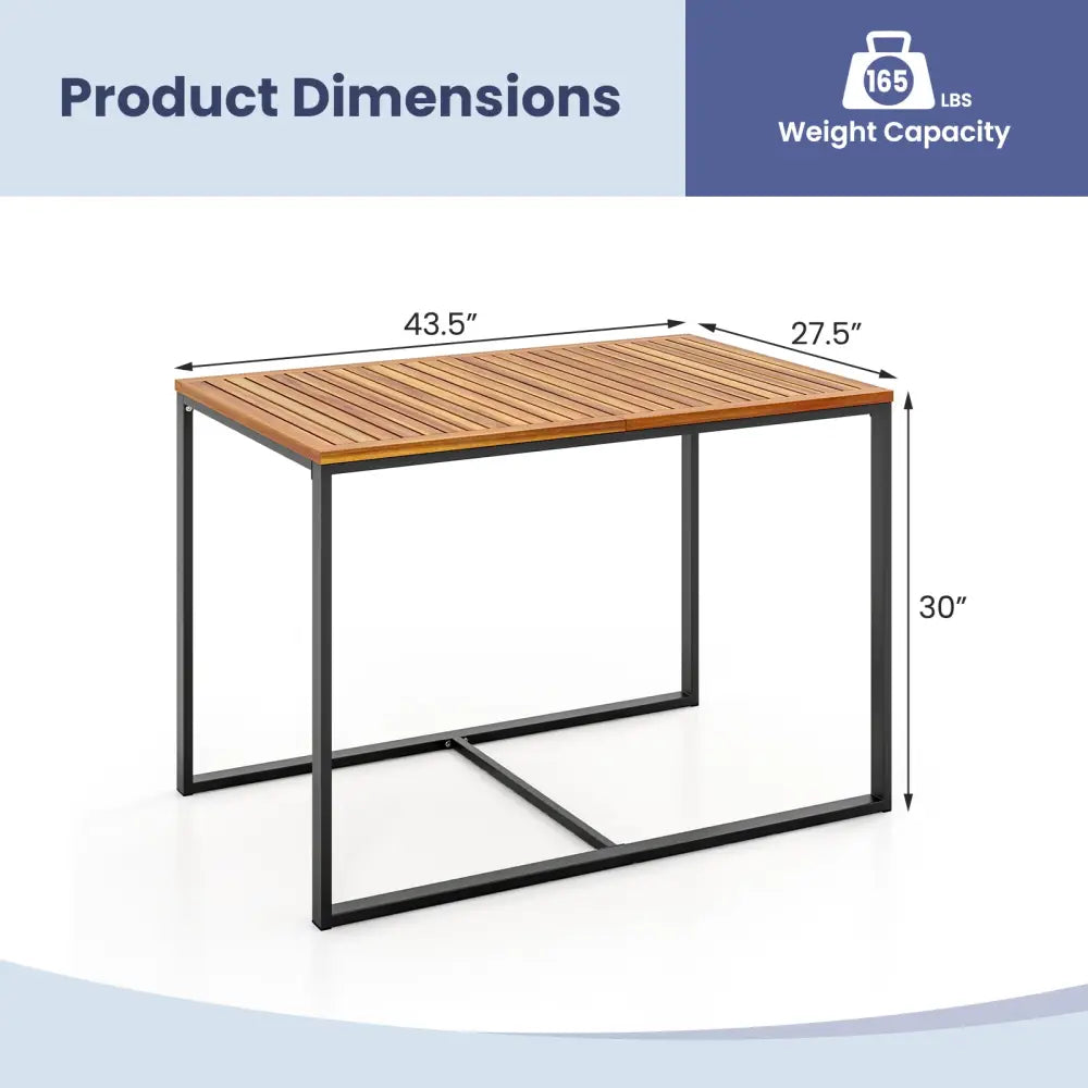 Acacia Wood Patio Dining Table with Metal Frame-Navy - Navy - Patio Dining Sets