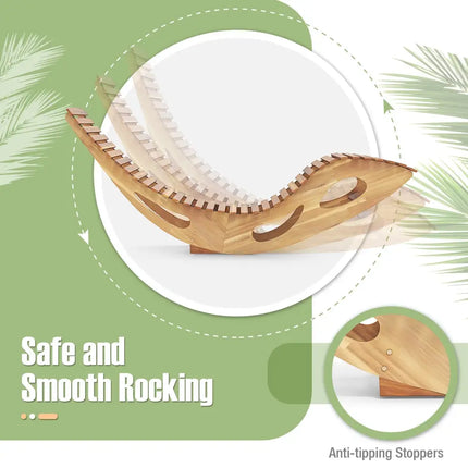 Acacia Wood Patio Rocking Sun Lounger Chaise Lounge with Ergonomic Curved Seat - Natural - Patio Rocking Chairs &