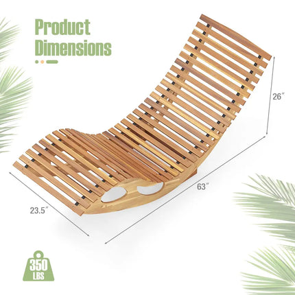 Acacia Wood Patio Rocking Sun Lounger Chaise Lounge with Ergonomic Curved Seat - Natural - Patio Rocking Chairs &