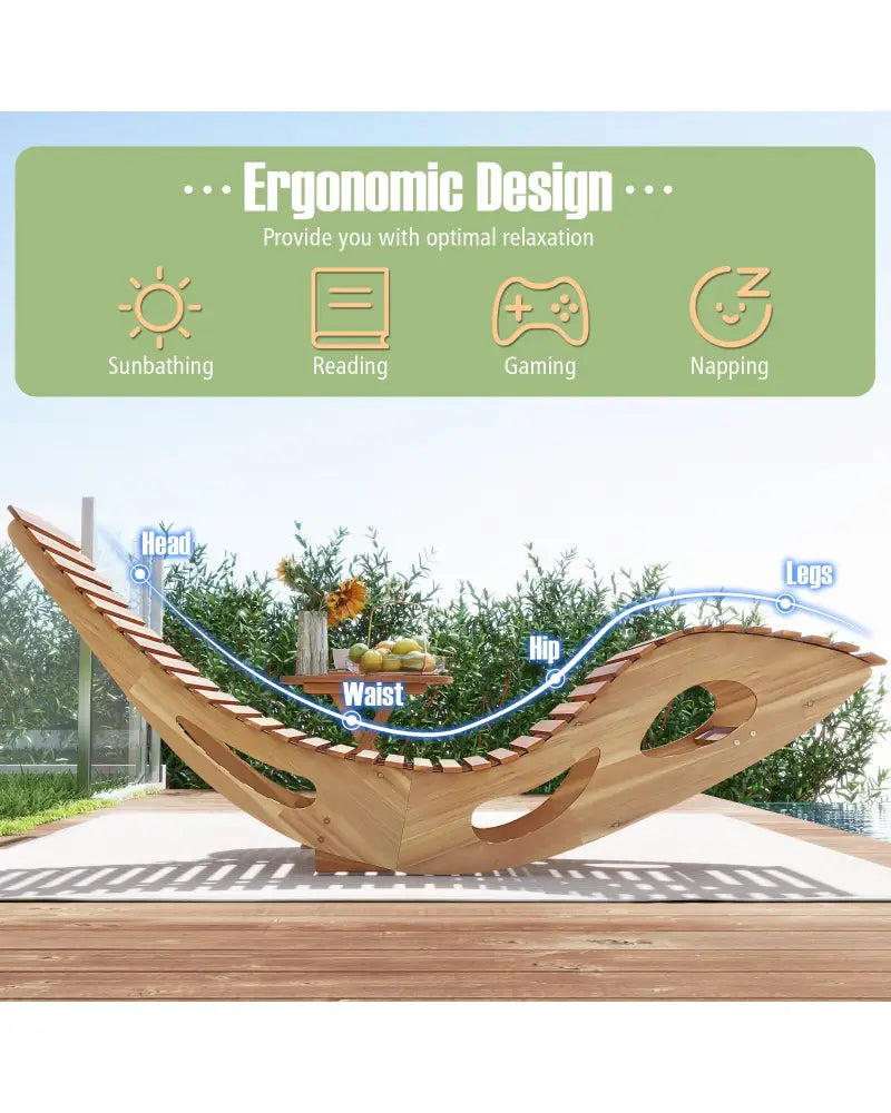 Acacia Wood Patio Rocking Sun Lounger Chaise Lounge with Ergonomic Curved Seat - Natural - Patio Rocking Chairs &