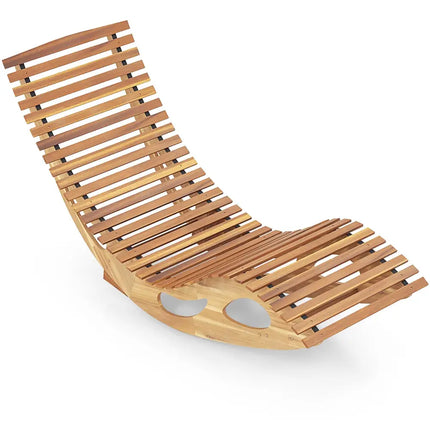 Acacia Wood Patio Rocking Sun Lounger Chaise Lounge with Ergonomic Curved Seat - Natural - Patio Rocking Chairs &