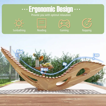 Acacia Wood Patio Rocking Sun Lounger Chaise Lounge with Ergonomic Curved Seat - Natural - Patio Rocking Chairs &