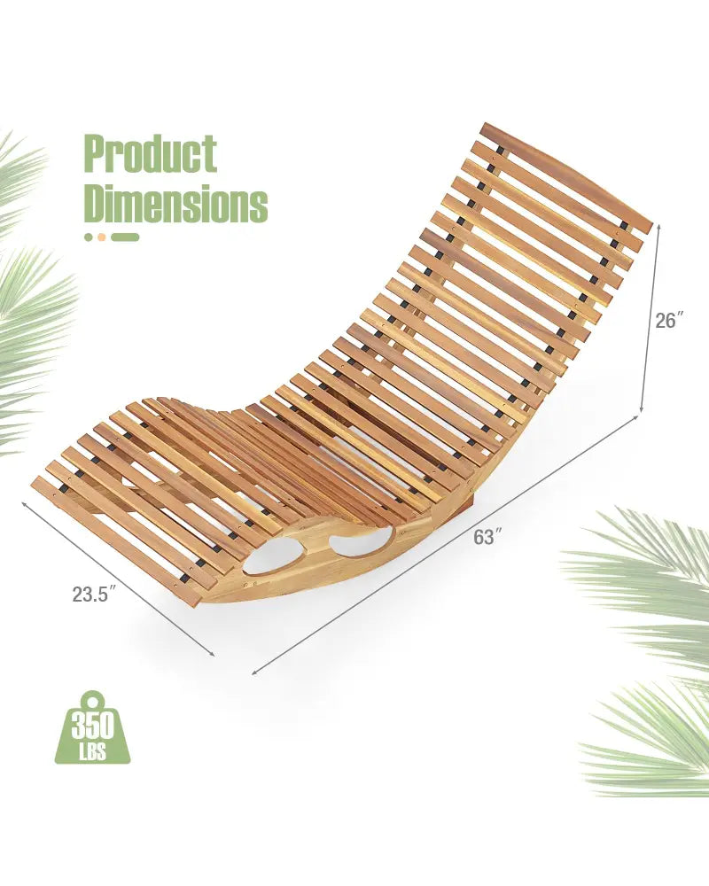 Acacia Wood Patio Rocking Sun Lounger Chaise Lounge with Ergonomic Curved Seat - Natural - Patio Rocking Chairs &
