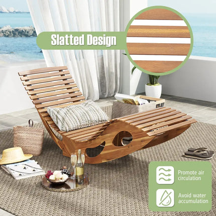 Acacia Wood Patio Rocking Sun Lounger Chaise Lounge with Ergonomic Curved Seat - Natural - Patio Rocking Chairs &