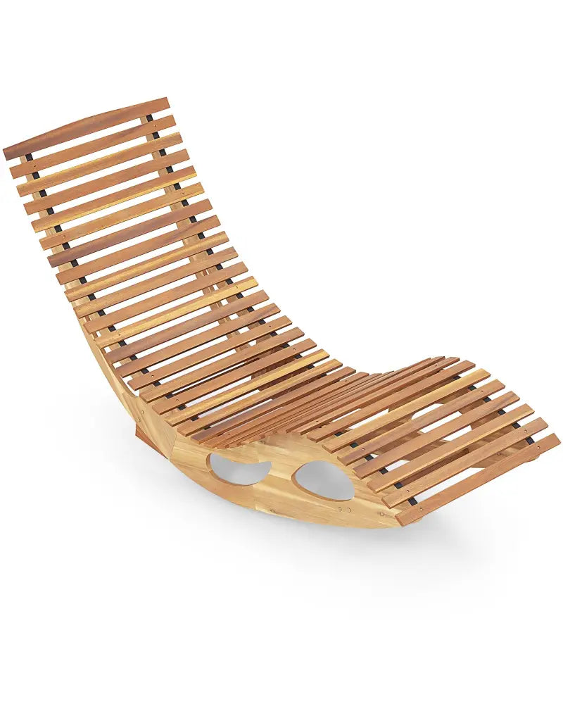 Acacia Wood Patio Rocking Sun Lounger Chaise Lounge with Ergonomic Curved Seat - Natural - Patio Rocking Chairs &