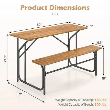 Acacia Wood Patio Table Bench for 2 People One-Side Picnic Table - Natural - Picnic Tables