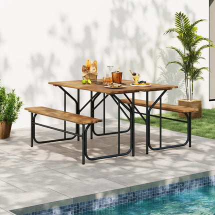Acacia Wood Patio Table Bench for 2 People One-Side Picnic Table - Natural - Picnic Tables
