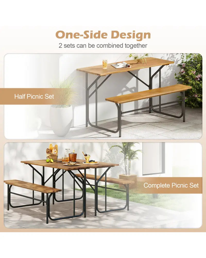 Acacia Wood Patio Table Bench for 2 People One-Side Picnic Table - Natural - Picnic Tables