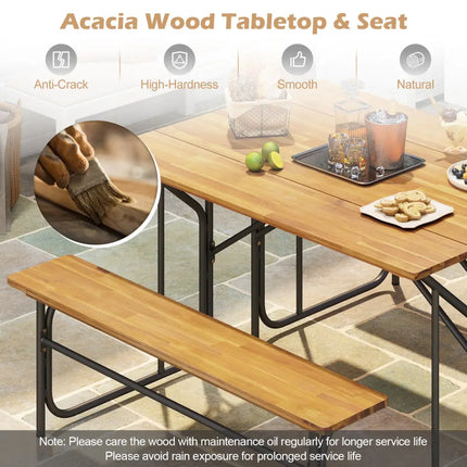 Acacia Wood Patio Table Bench for 2 People One-Side Picnic Table - Natural - Picnic Tables