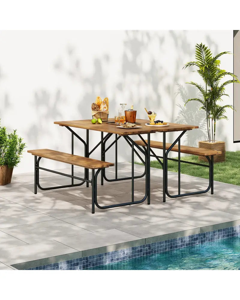 Acacia Wood Patio Table Bench for 2 People One-Side Picnic Table - Natural - Picnic Tables