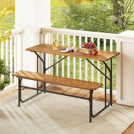 Acacia Wood Patio Table Bench for 2 People One-Side Picnic Table - Natural - Picnic Tables