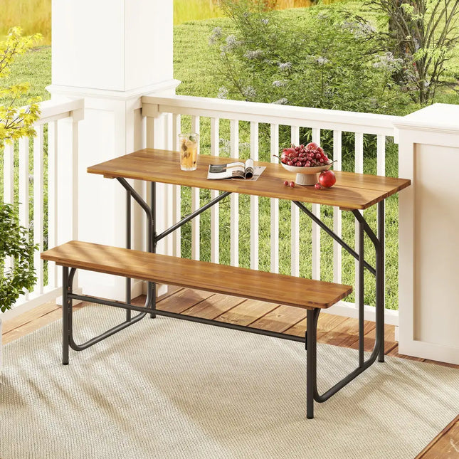 Acacia Wood Patio Table Bench for 2 People One-Side Picnic Table - Natural - Picnic Tables